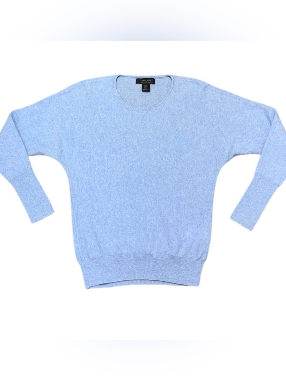 Tahari Womens Size M 100% Cashmere Sweater Light Blue Crew Neck Pullover